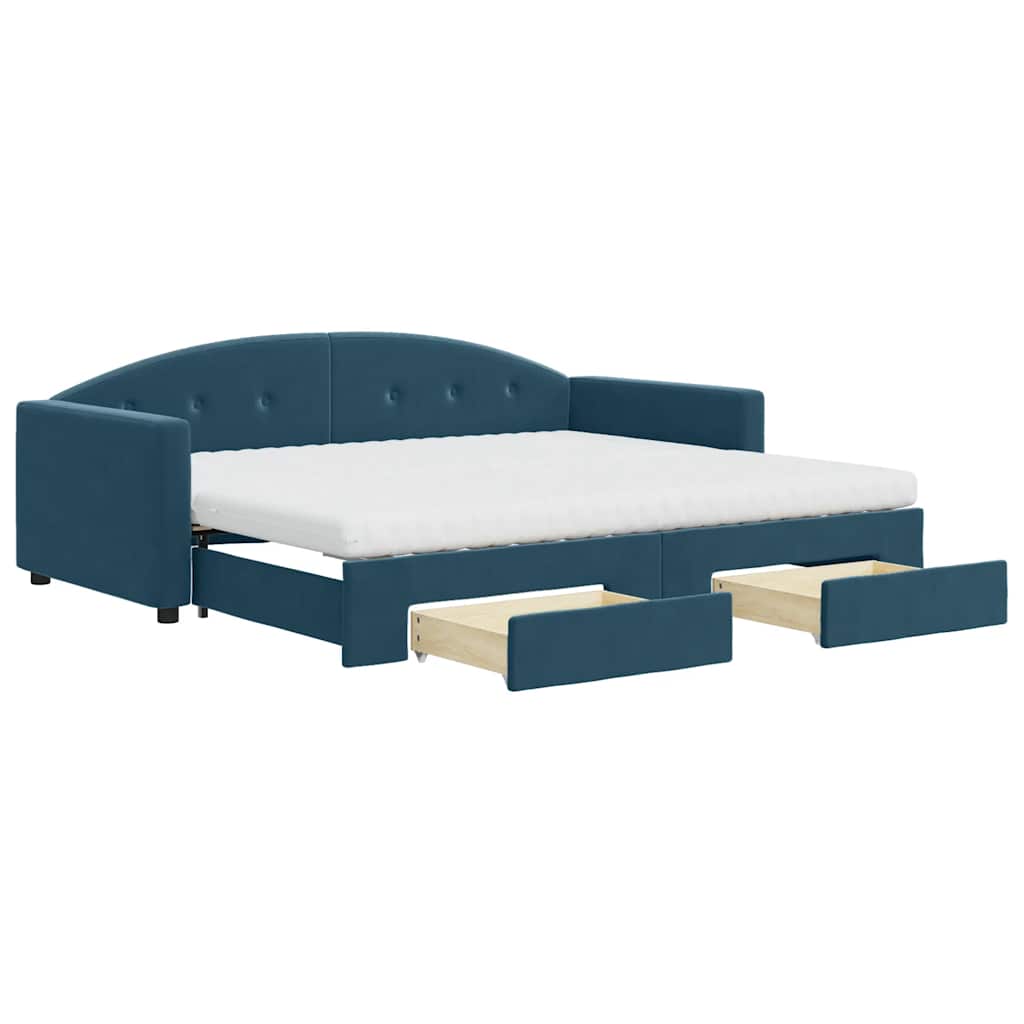 vidaXL Sofa rozsuwana z szufladami, niebieska, 90x200 cm, aksamit