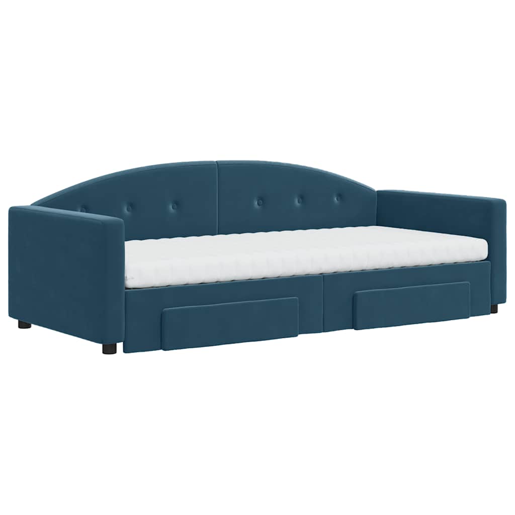 vidaXL Sofa rozsuwana z szufladami, niebieska, 90x200 cm, aksamit