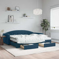 vidaXL Sofa rozsuwana z szufladami, niebieska, 90x200 cm, aksamit