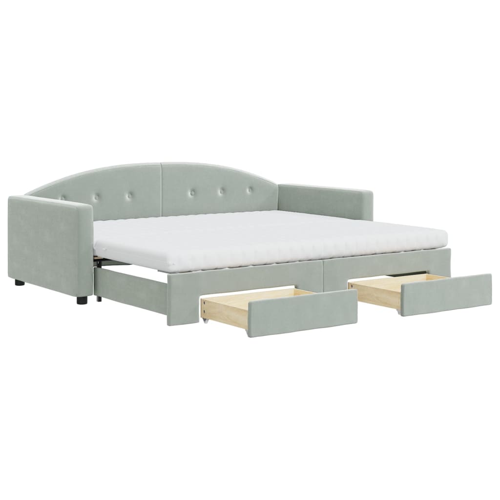 vidaXL Sofa rozsuwana z szufladami, jasnoszara, 90x200 cm, aksamit