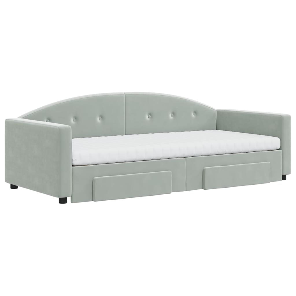vidaXL Sofa rozsuwana z szufladami, jasnoszara, 90x200 cm, aksamit