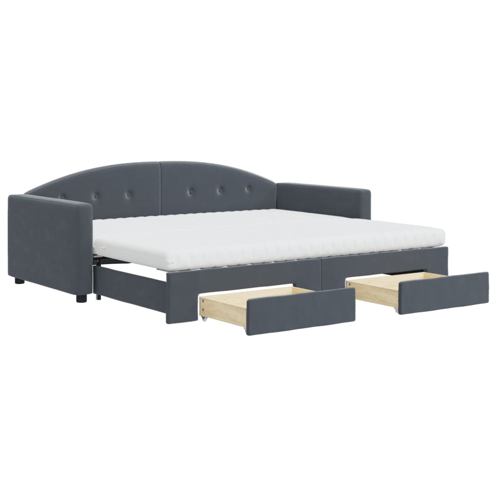 vidaXL Sofa rozsuwana z szufladami, ciemnoszara, 90x200 cm, aksamit