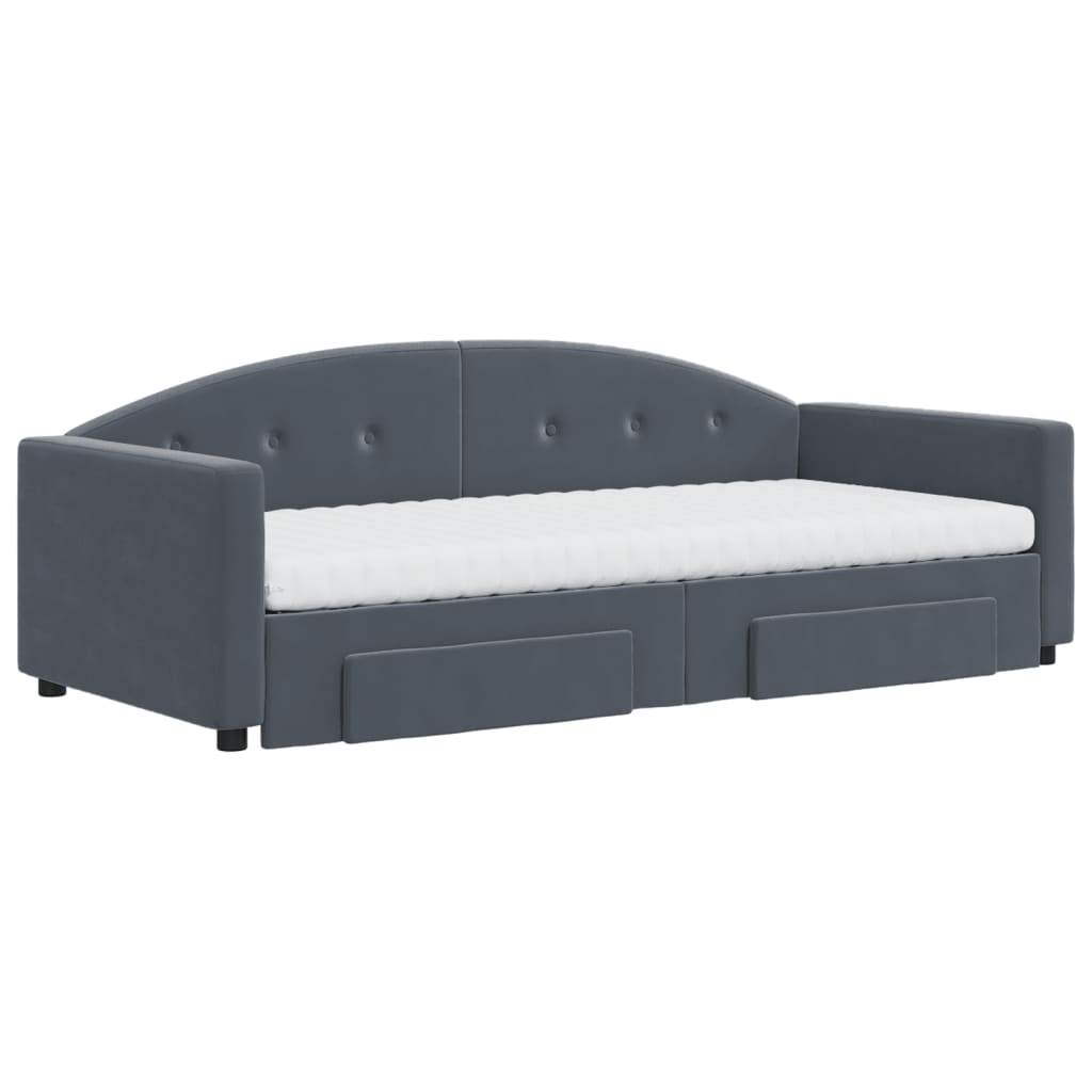 vidaXL Sofa rozsuwana z szufladami, ciemnoszara, 90x200 cm, aksamit