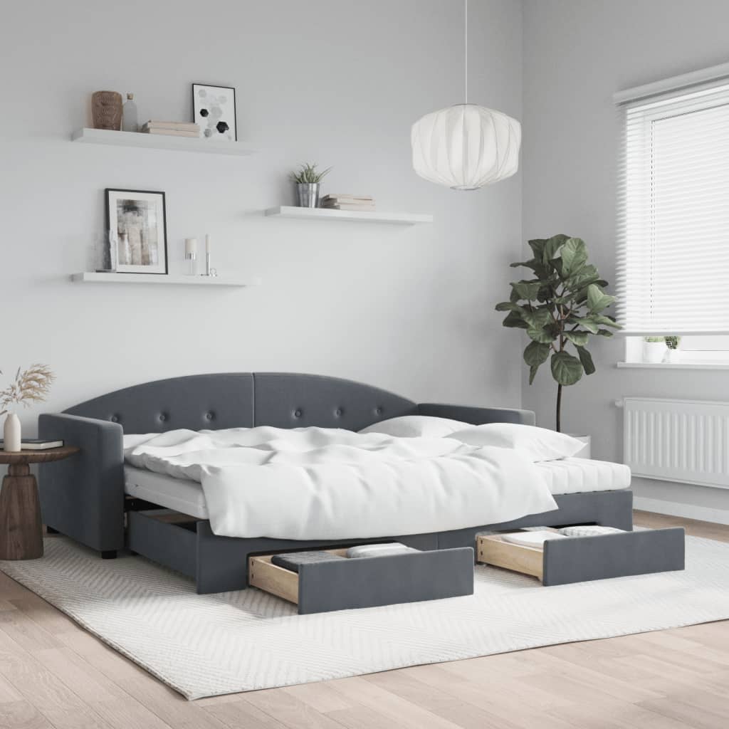 vidaXL Sofa rozsuwana z szufladami, ciemnoszara, 90x200 cm, aksamit