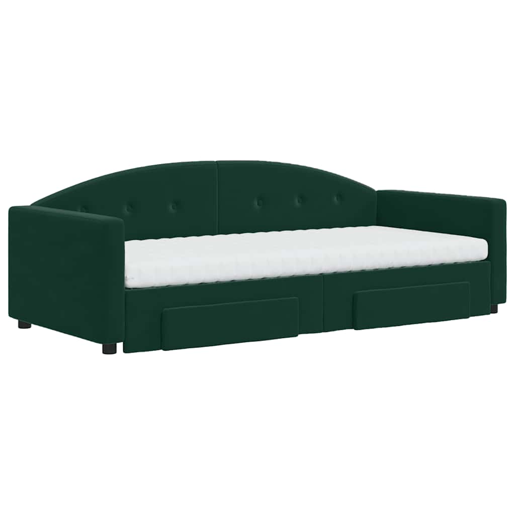 vidaXL Sofa rozsuwana z szufladami, ciemnozielona, 90x200 cm, aksamit