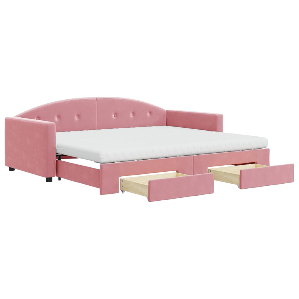 vidaXL Sofa rozsuwana z szufladami, różowa, 90x200 cm, aksamit