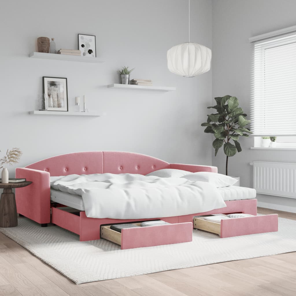 vidaXL Sofa rozsuwana z szufladami, różowa, 90x200 cm, aksamit