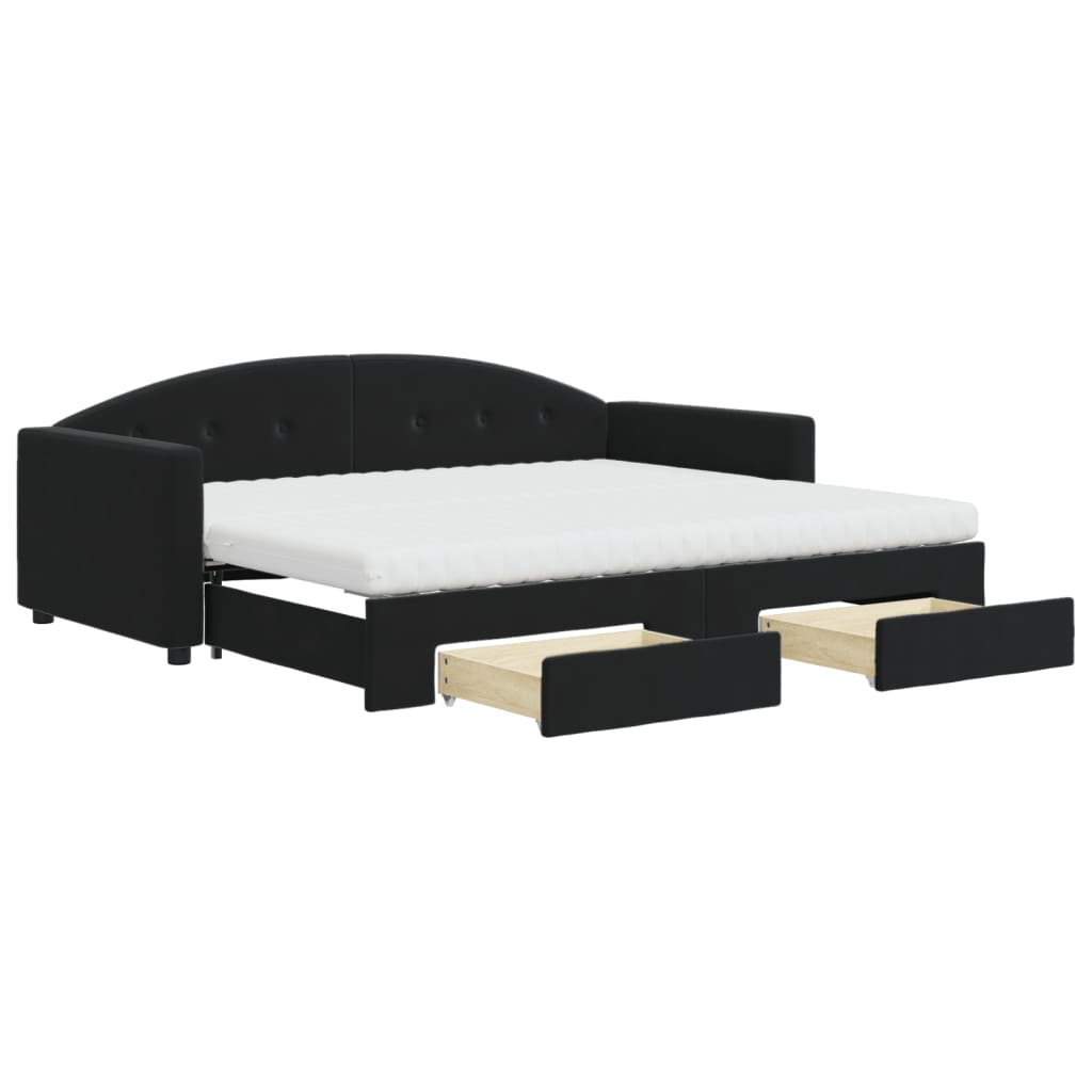 vidaXL Sofa rozsuwana z szufladami, czarna, 90x200 cm, aksamit