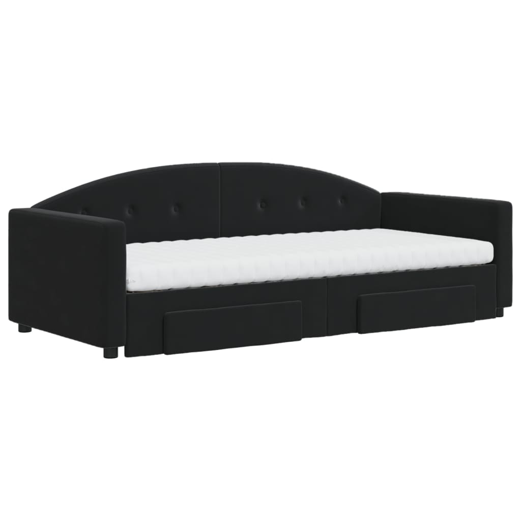 vidaXL Sofa rozsuwana z szufladami, czarna, 90x200 cm, aksamit
