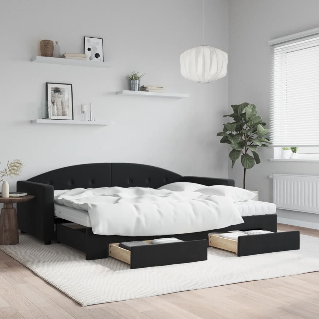 vidaXL Sofa rozsuwana z szufladami, czarna, 90x200 cm, aksamit