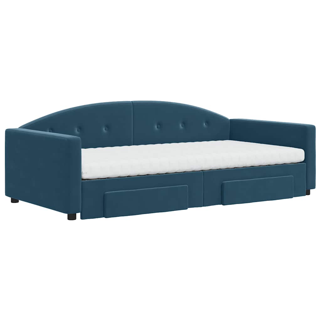 vidaXL Sofa rozsuwana z szufladami, niebieska, 100x200 cm, aksamit