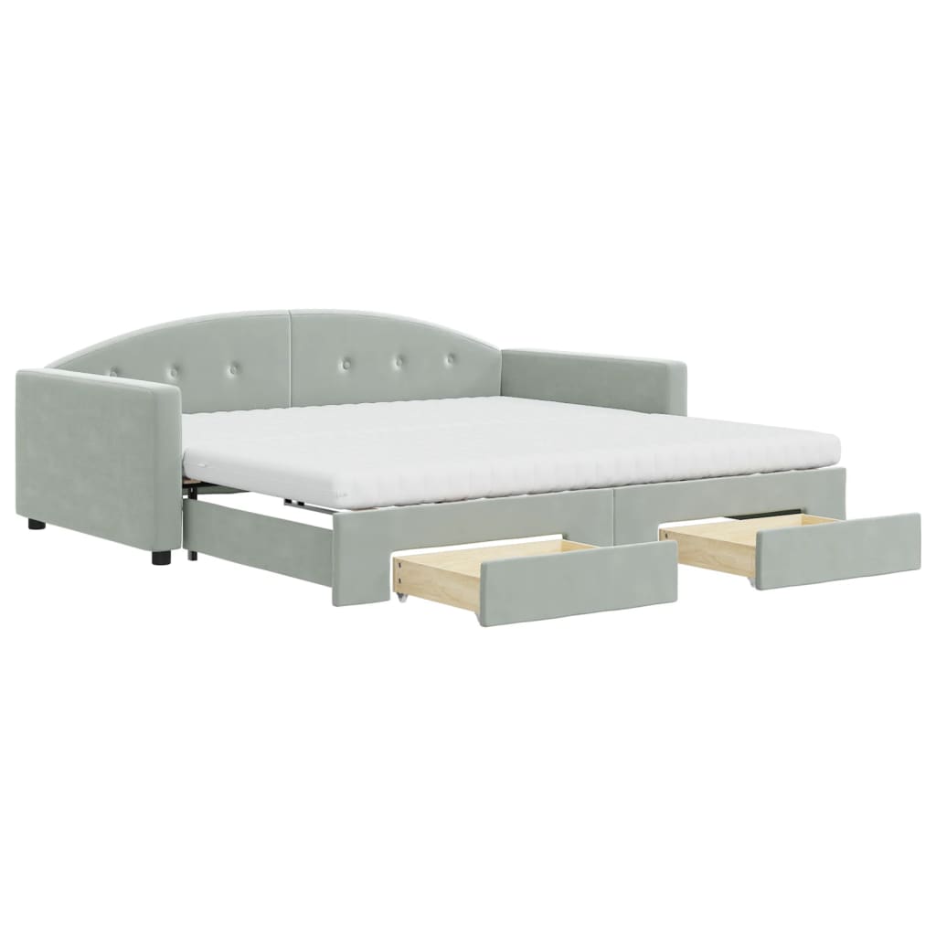 vidaXL Sofa rozsuwana z szufladami, jasnoszara, 100x200 cm, aksamit