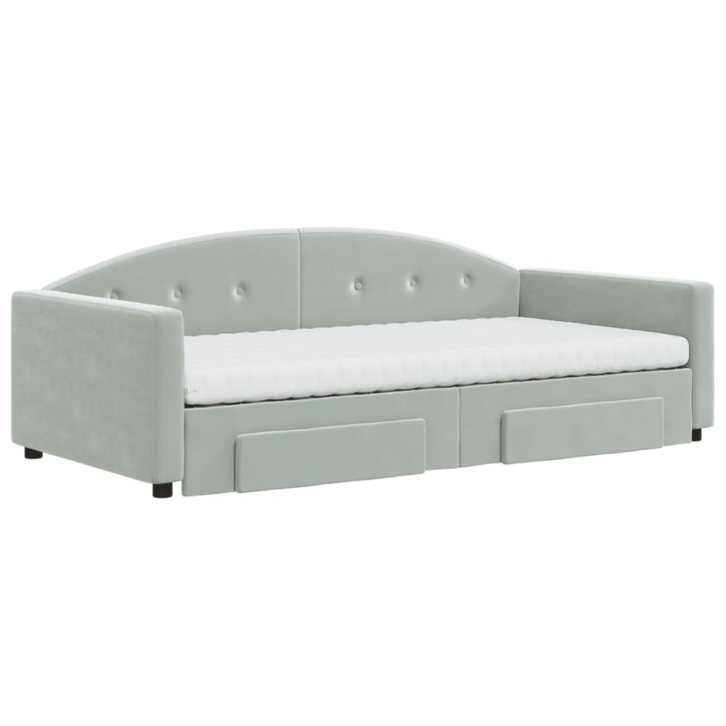 vidaXL Sofa rozsuwana z szufladami, jasnoszara, 100x200 cm, aksamit