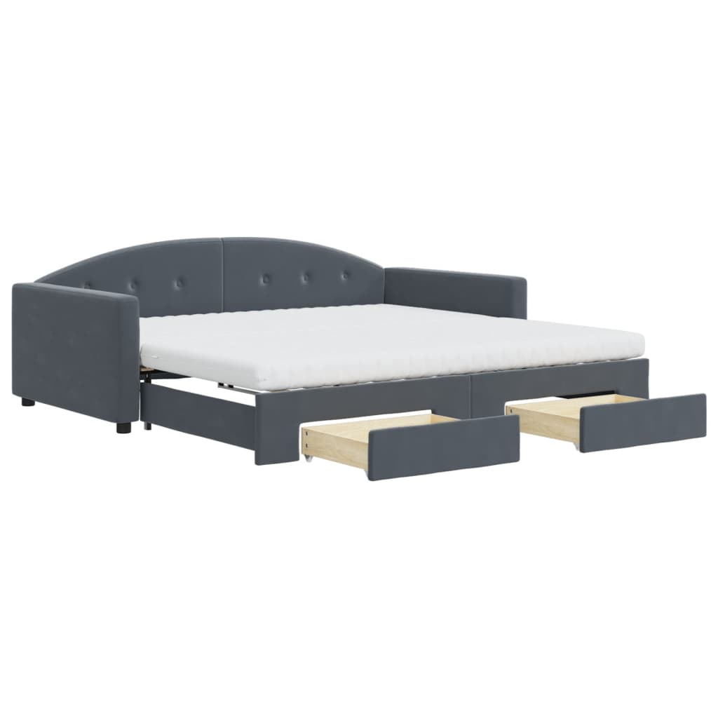 vidaXL Sofa rozsuwana z szufladami, ciemnoszara, 100x200 cm, aksamit