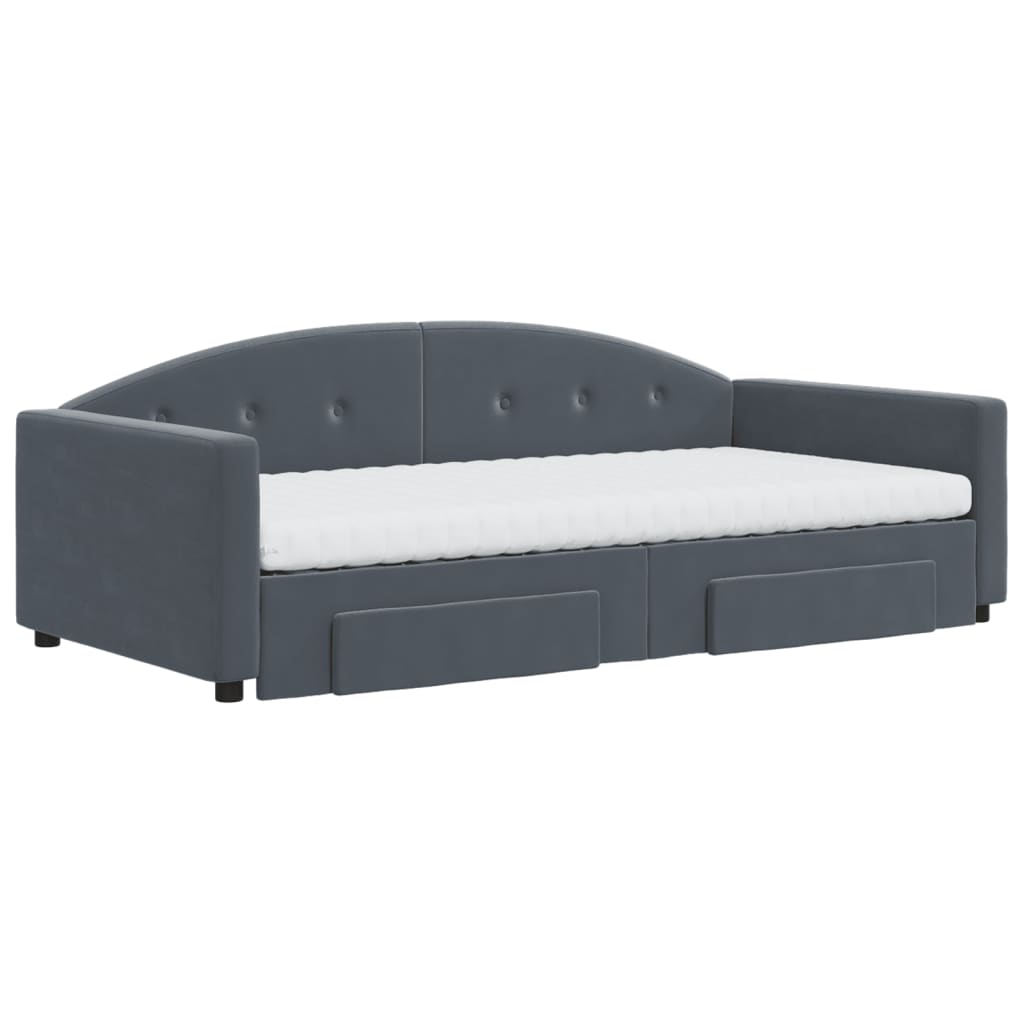 vidaXL Sofa rozsuwana z szufladami, ciemnoszara, 100x200 cm, aksamit