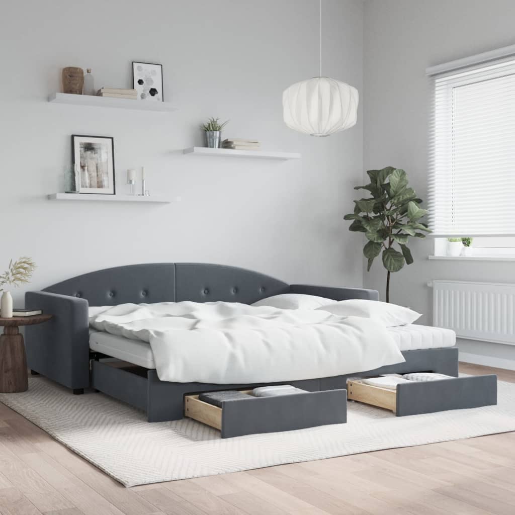 vidaXL Sofa rozsuwana z szufladami, ciemnoszara, 100x200 cm, aksamit