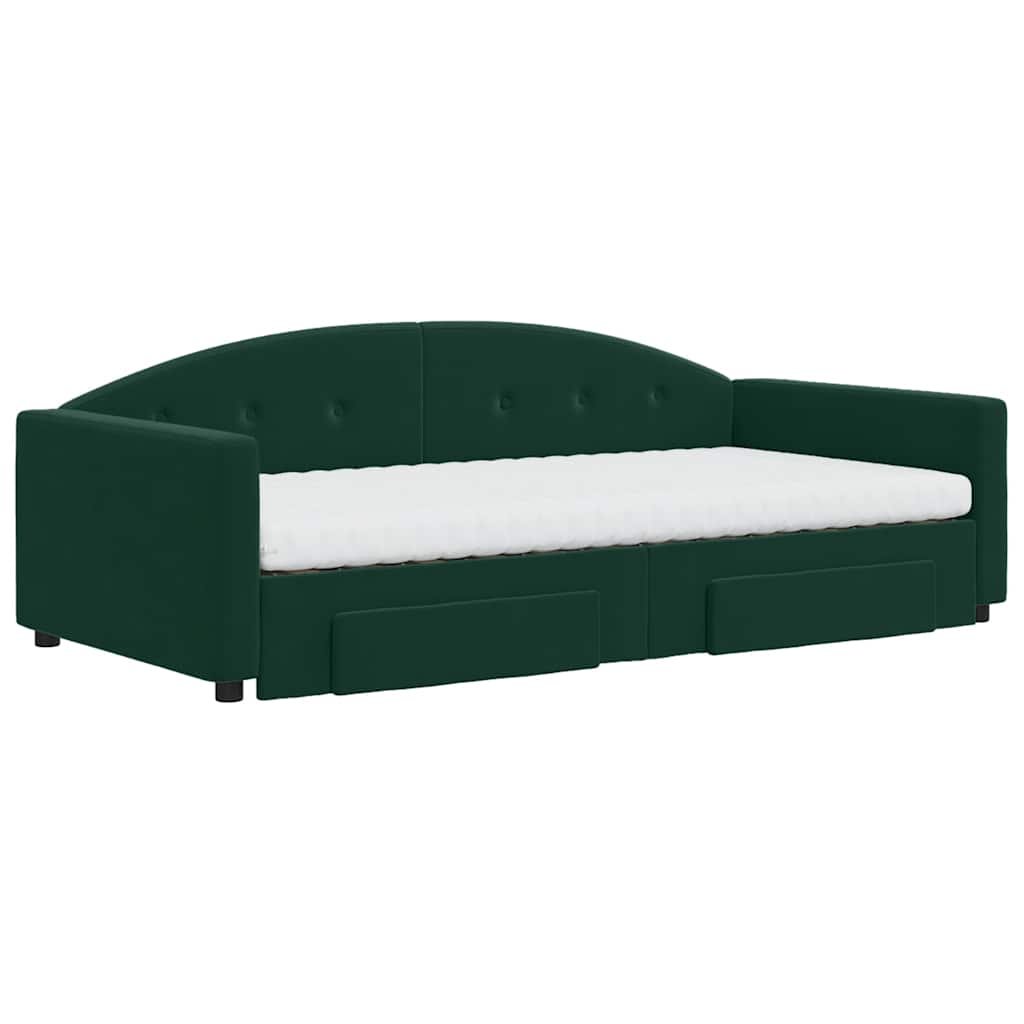vidaXL Sofa rozsuwana z szufladami, ciemnozielona, 100x200 cm, aksamit