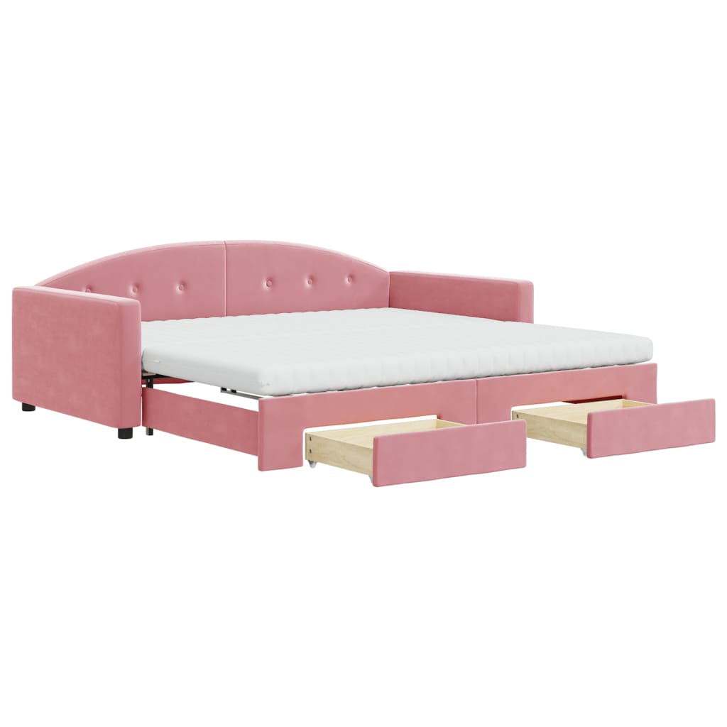 vidaXL Sofa rozsuwana z szufladami, różowa, 100x200 cm, aksamit