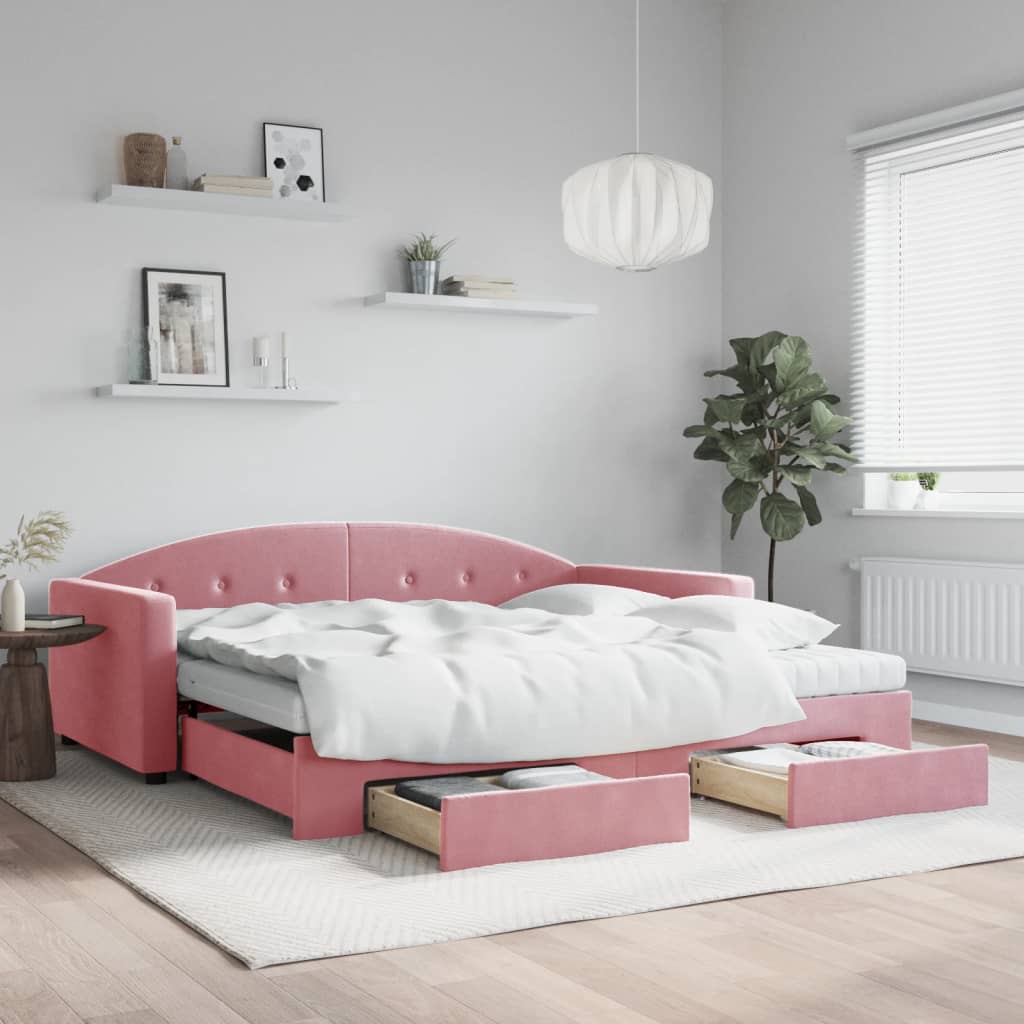 vidaXL Sofa rozsuwana z szufladami, różowa, 100x200 cm, aksamit