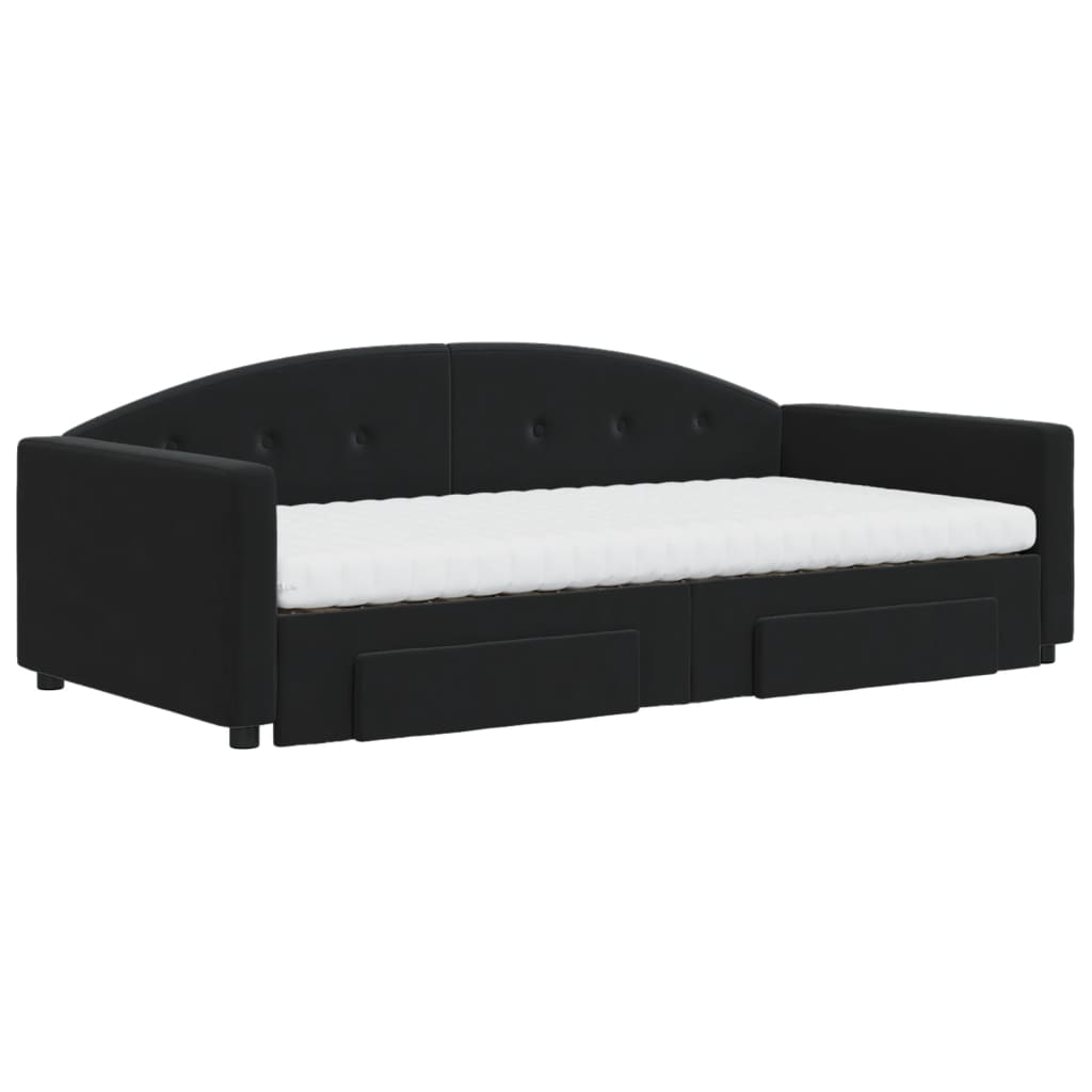 vidaXL Sofa rozsuwana z szufladami, czarna, 100x200 cm, aksamit