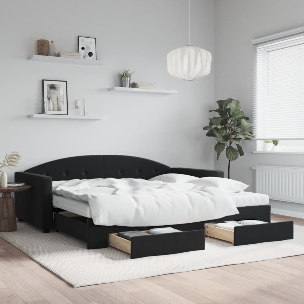 vidaXL Sofa rozsuwana z szufladami, czarna, 100x200 cm, aksamit