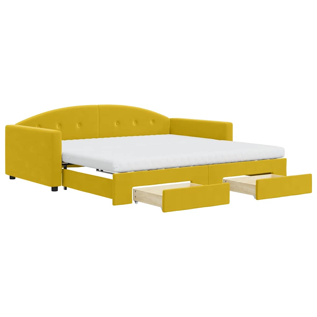 vidaXL Sofa rozsuwana z szufladami, żółta, 100x200 cm, aksamit