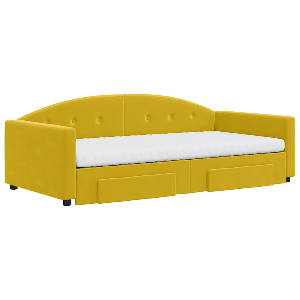 vidaXL Sofa rozsuwana z szufladami, żółta, 100x200 cm, aksamit