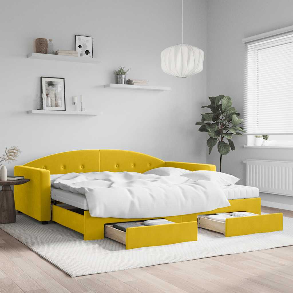 vidaXL Sofa rozsuwana z szufladami, żółta, 100x200 cm, aksamit