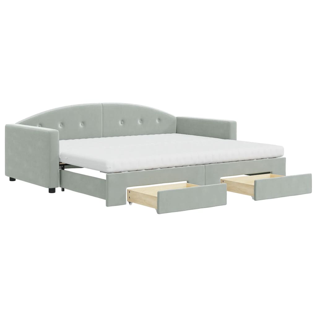 vidaXL Sofa rozsuwana z szufladami, jasnoszara, 90x190 cm, aksamit