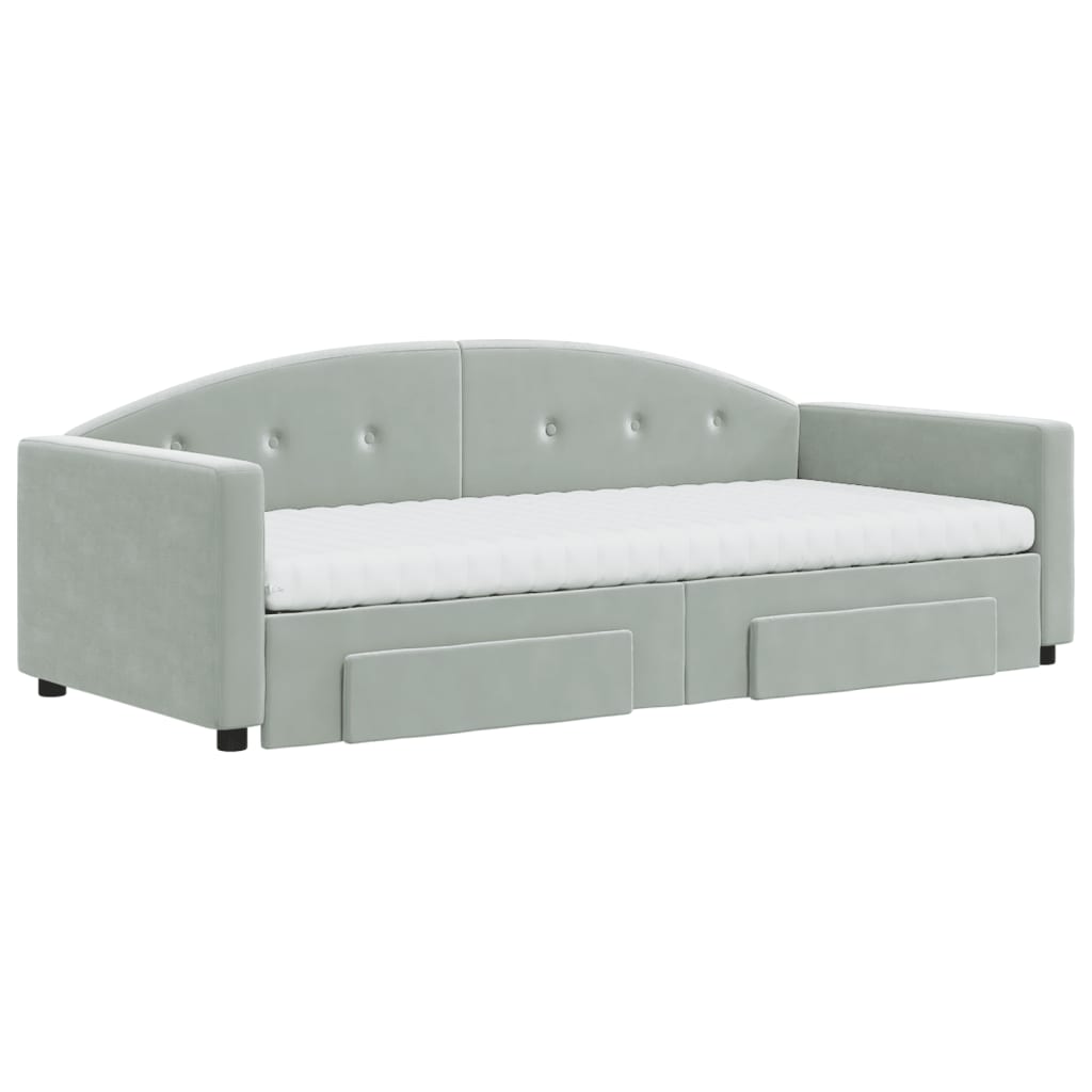 vidaXL Sofa rozsuwana z szufladami, jasnoszara, 90x190 cm, aksamit