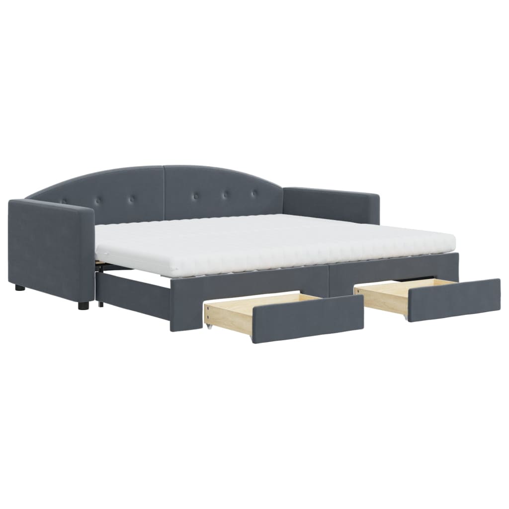 vidaXL Sofa rozsuwana z szufladami, ciemnoszara, 90x190 cm, aksamit