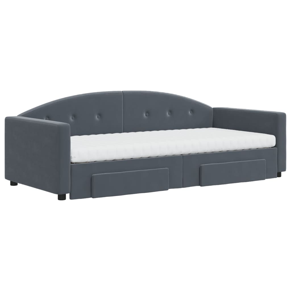 vidaXL Sofa rozsuwana z szufladami, ciemnoszara, 90x190 cm, aksamit