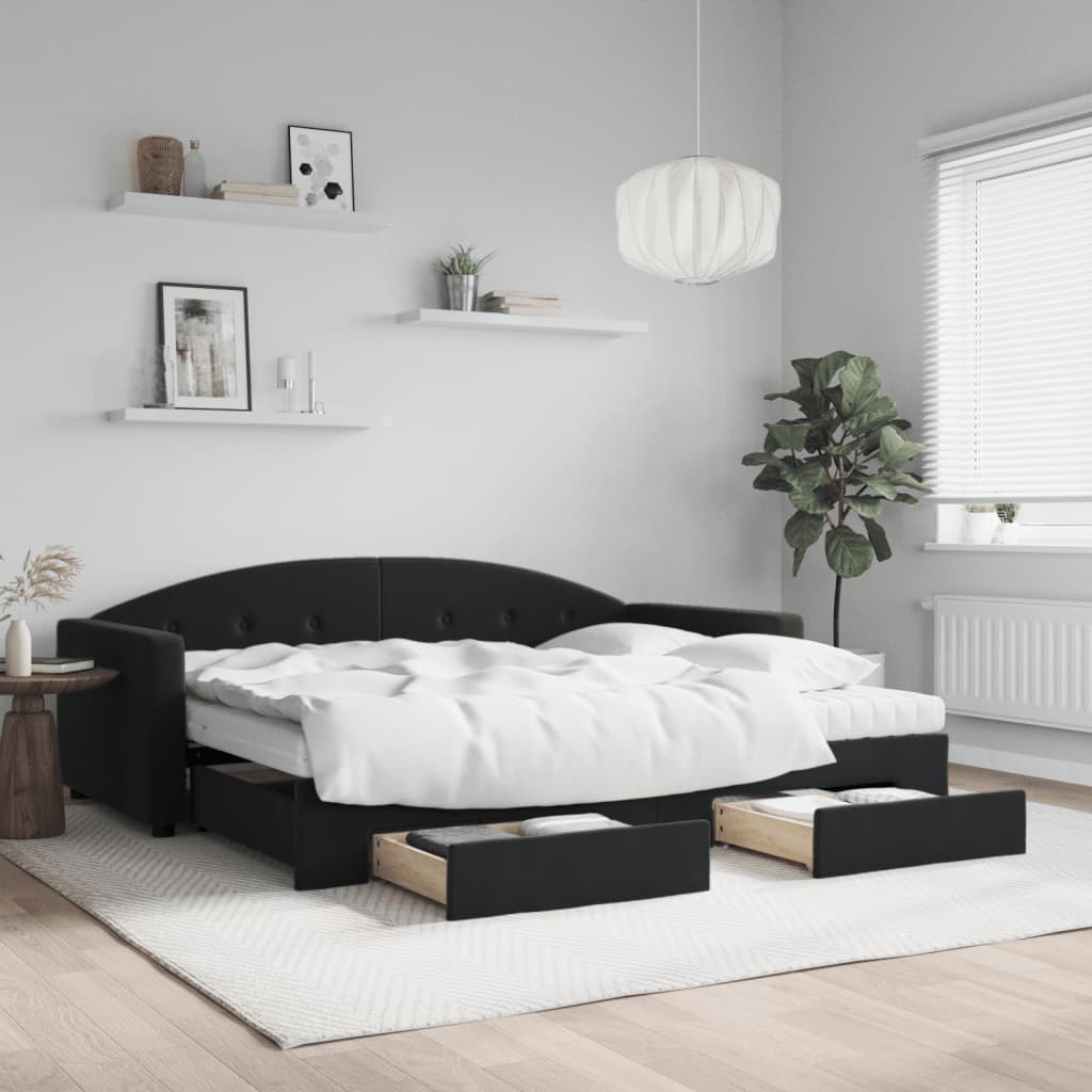 vidaXL Sofa rozsuwana z szufladami, czarna, 90x190 cm, aksamit