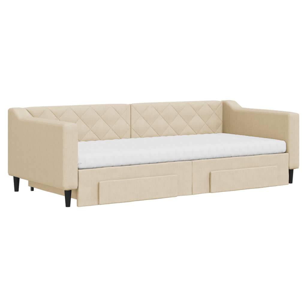 vidaXL Sofa rozsuwana z szufladami, kremowa, 90x200 cm, tkanina