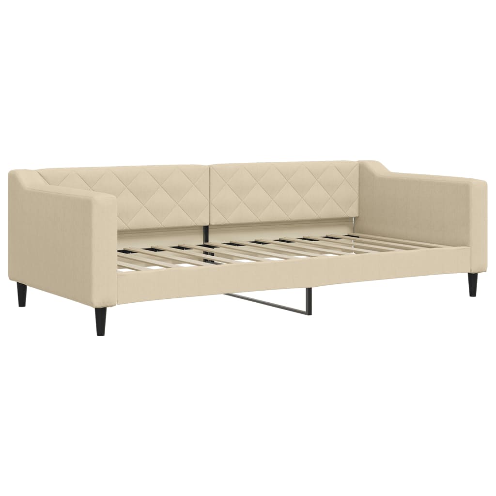 vidaXL Sofa rozsuwana z szufladami, kremowa, 90x200 cm, tkanina