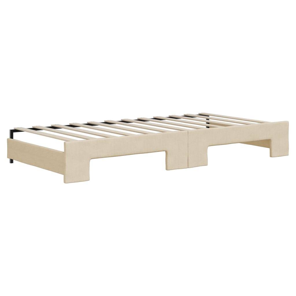 vidaXL Sofa rozsuwana z szufladami, kremowa, 90x200 cm, tkanina