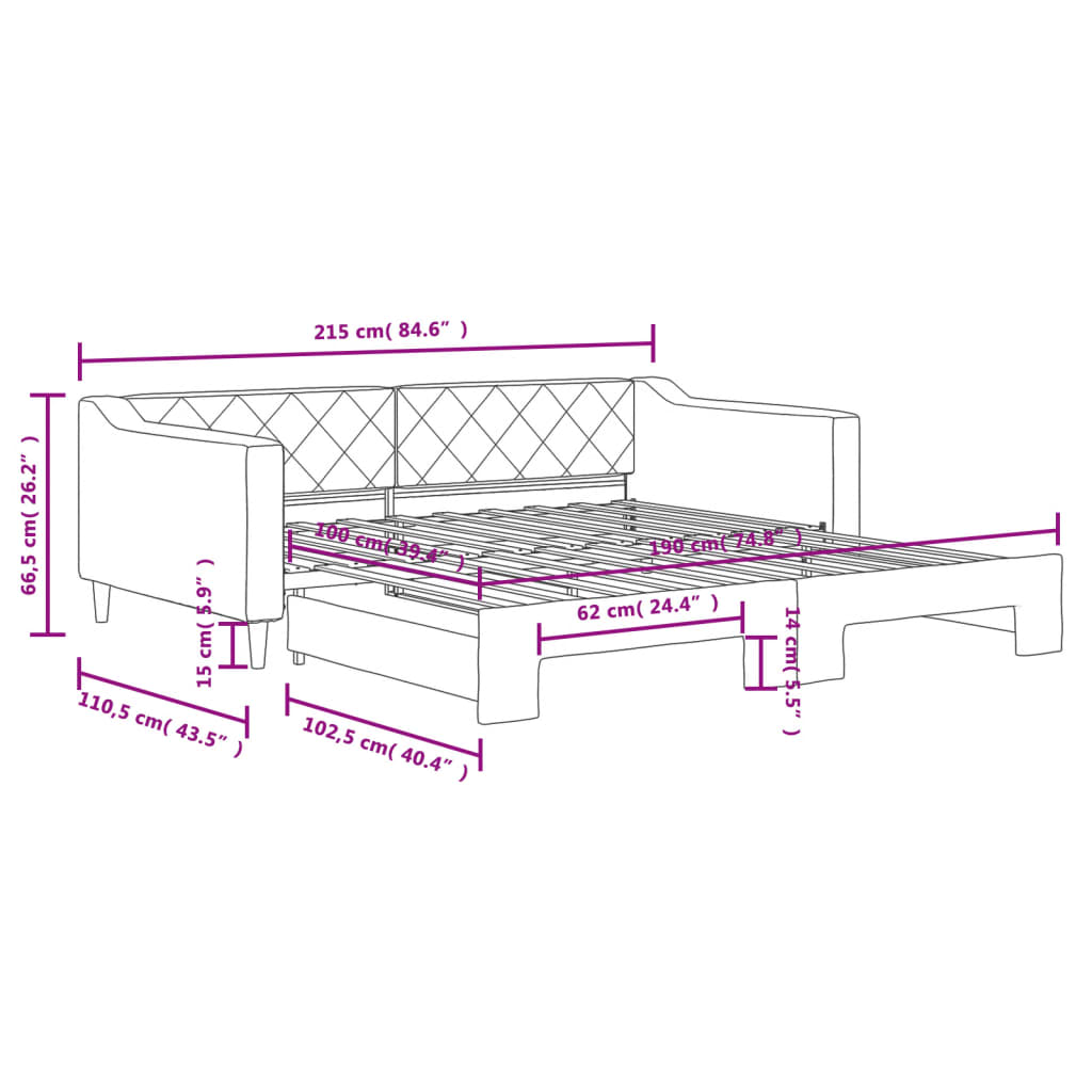 vidaXL Sofa rozsuwana, jasnoszara, 100x190 cm, tkanina