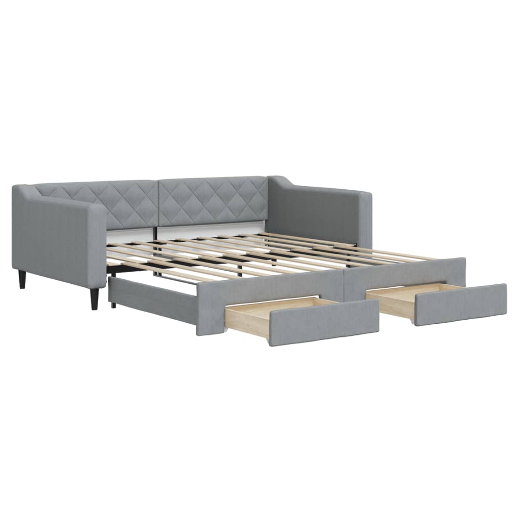 vidaXL Sofa rozsuwana z szufladami, jasnoszara, 100x190 cm, tkanina