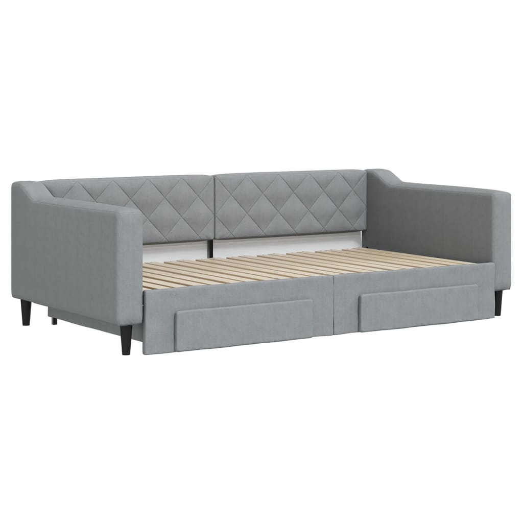 vidaXL Sofa rozsuwana z szufladami, jasnoszara, 100x190 cm, tkanina