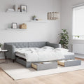 vidaXL Sofa rozsuwana z szufladami, jasnoszara, 100x190 cm, tkanina