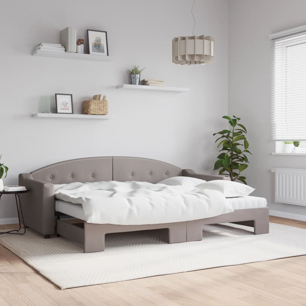 vidaXL Sofa rozsuwana z materacami, kolor taupe, 80x200 cm, tkanina