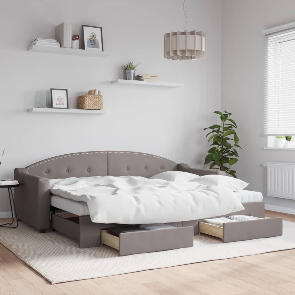 vidaXL Sofa rozsuwana z szufladami, taupe, 80x200 cm, tkanina
