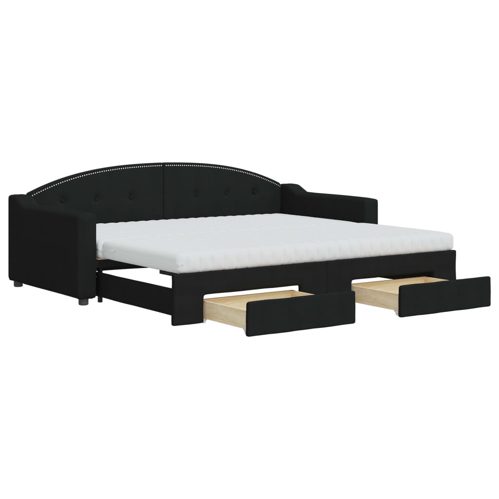 vidaXL Sofa rozsuwana z szufladami, czarna, 90x200 cm, tkanina
