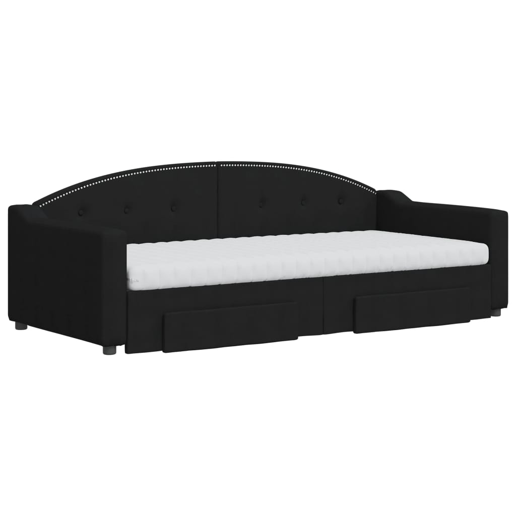vidaXL Sofa rozsuwana z szufladami, czarna, 90x200 cm, tkanina