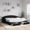 vidaXL Sofa rozsuwana z szufladami, czarna, 90x200 cm, tkanina
