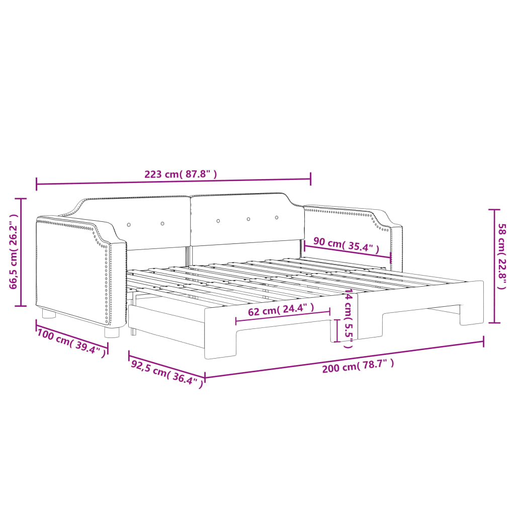 vidaXL Sofa rozsuwana, ciemnoszara, 90x200 cm, tkanina