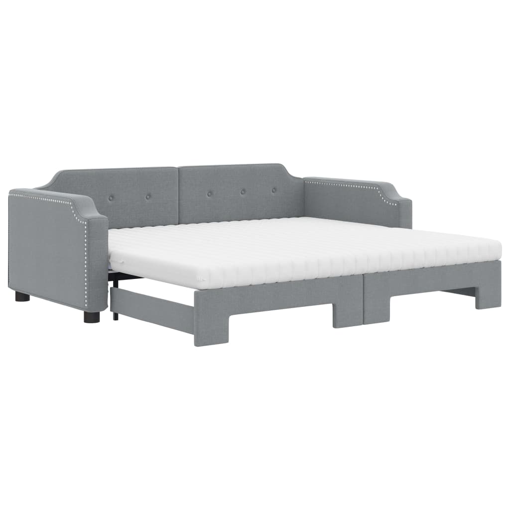 vidaXL Sofa rozsuwana z materacami, jasnoszara, 80x200 cm, tkanina