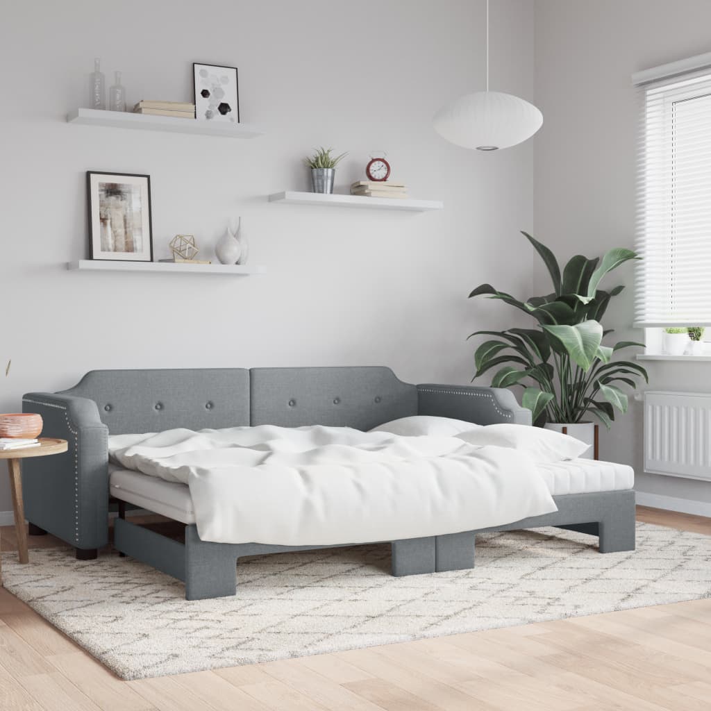 vidaXL Sofa rozsuwana z materacami, jasnoszara, 80x200 cm, tkanina
