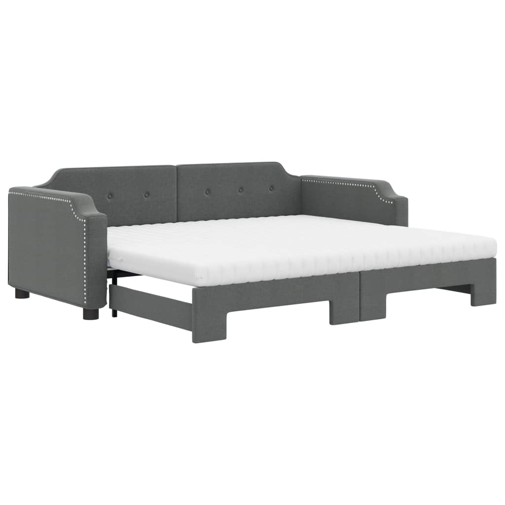 vidaXL Sofa rozsuwana z materacami, ciemnoszara, 80x200 cm, tkanina