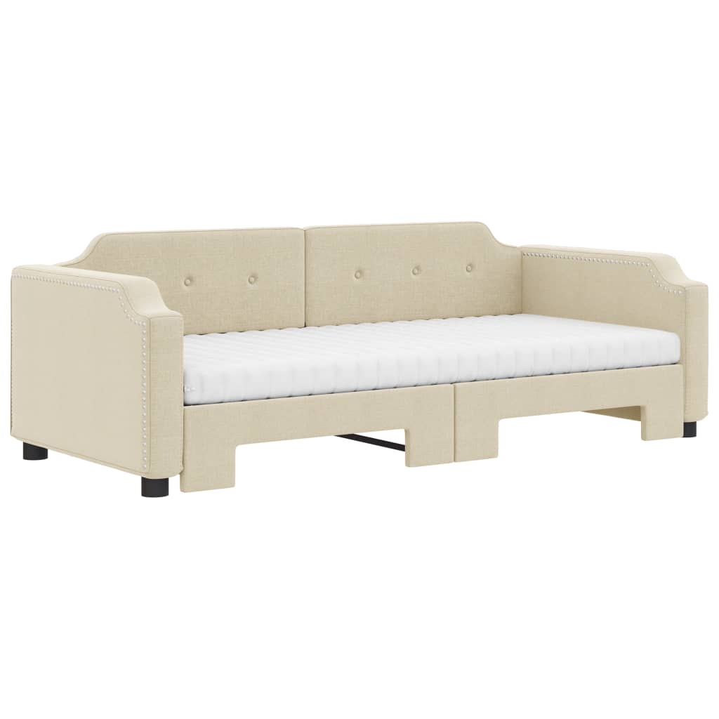 vidaXL Sofa rozsuwana z materacami, kremowa, 80x200 cm, tkanina